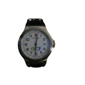 VICTORINOX Swiss Army Watch Black Leather Water Resistant 100M Mens 241266CB